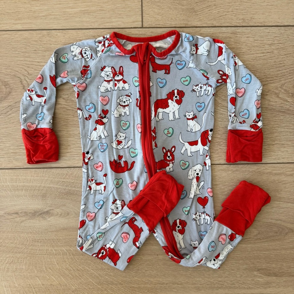 Little Sleepies Gray Furever Valentine Zippy, 3-6M